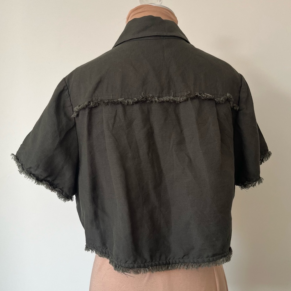 Simkhai Solange Army Green Cover Up Short Sleeve Button Down Top EUC Size XS - Picture 6 of 10